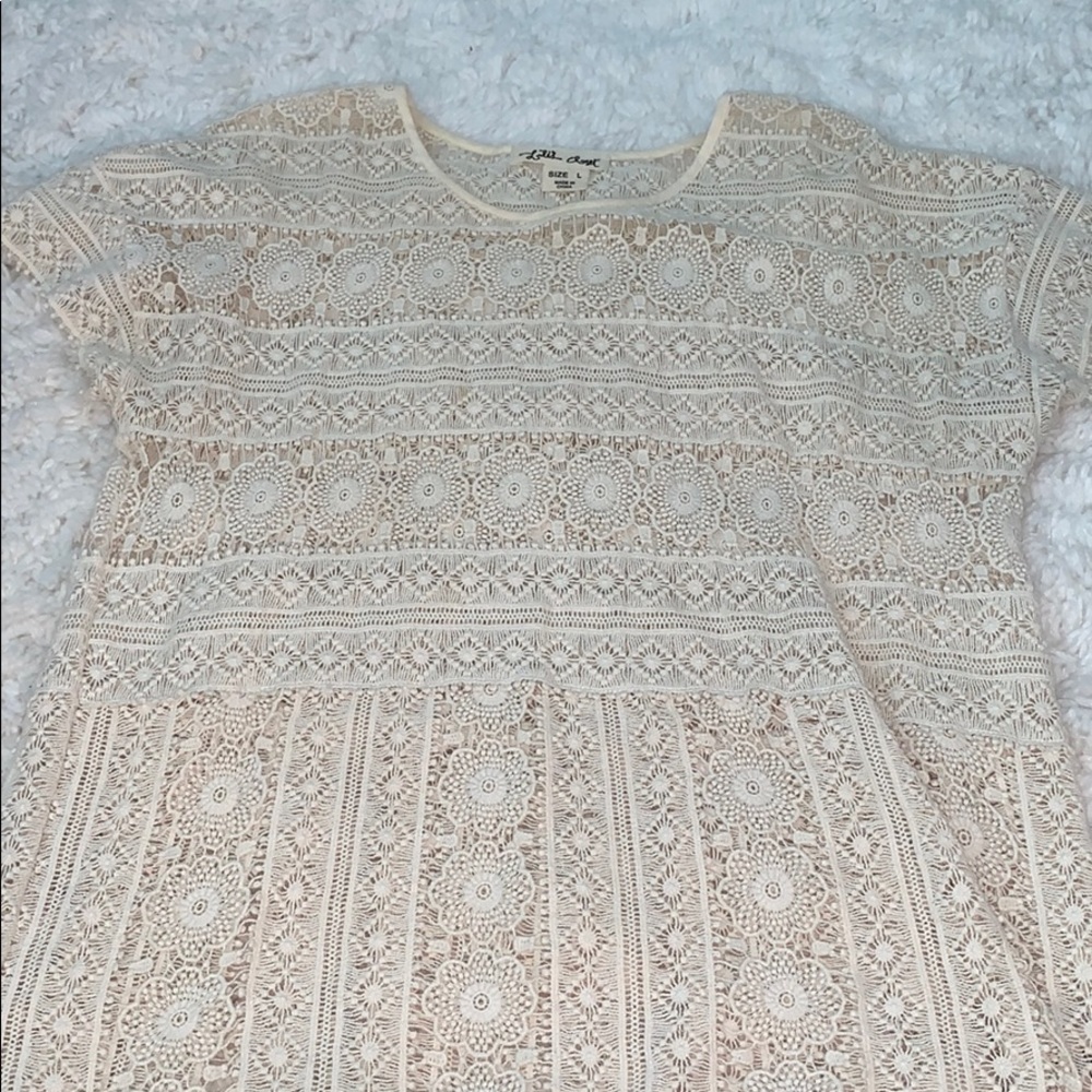 Anthropologie Lace/Eyelet Cream Top